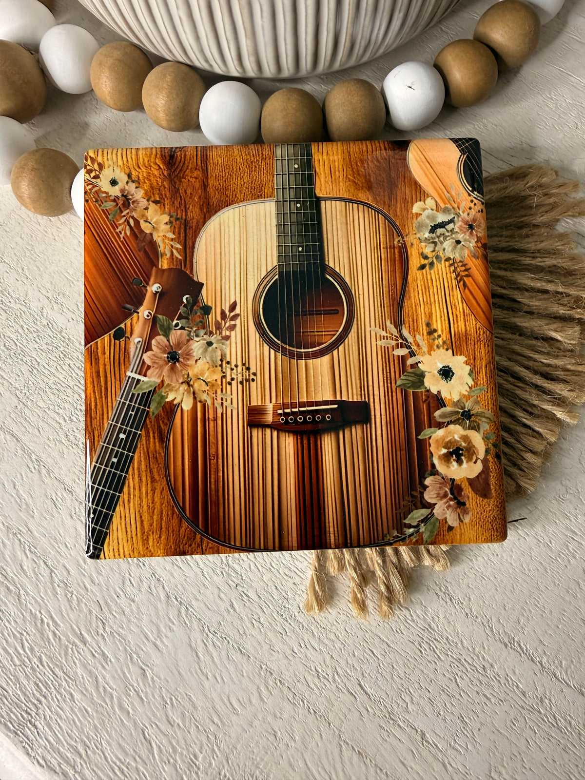 Boho Guitar Ceramic Coasters
