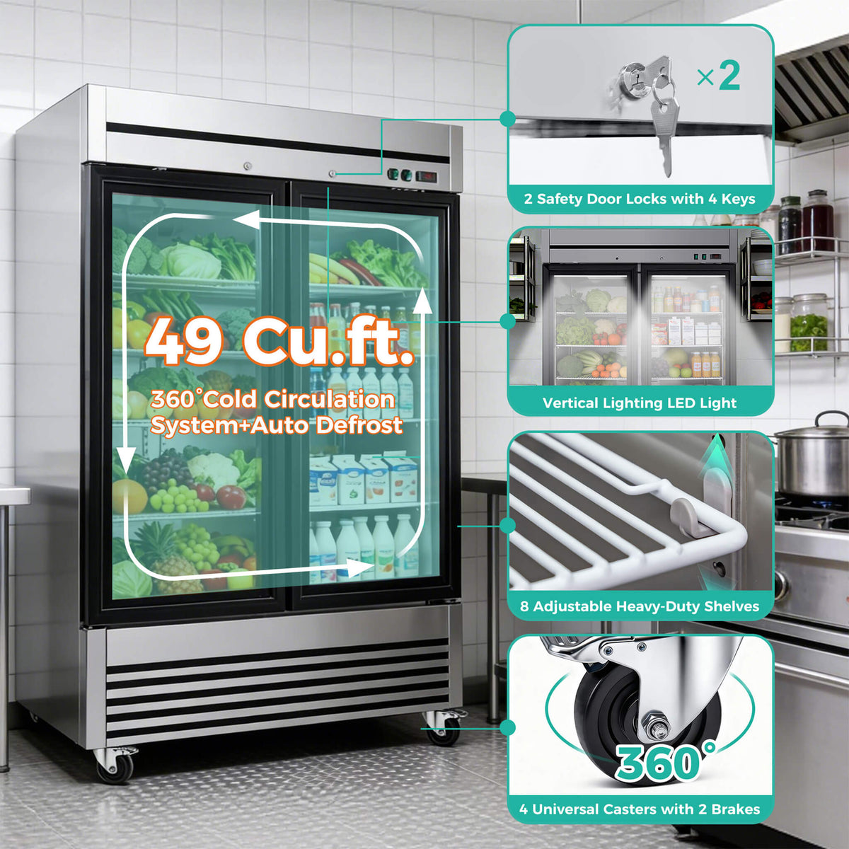 49-Inch Upright Commercial Reach-In Display Refrigerator (SAK16785)