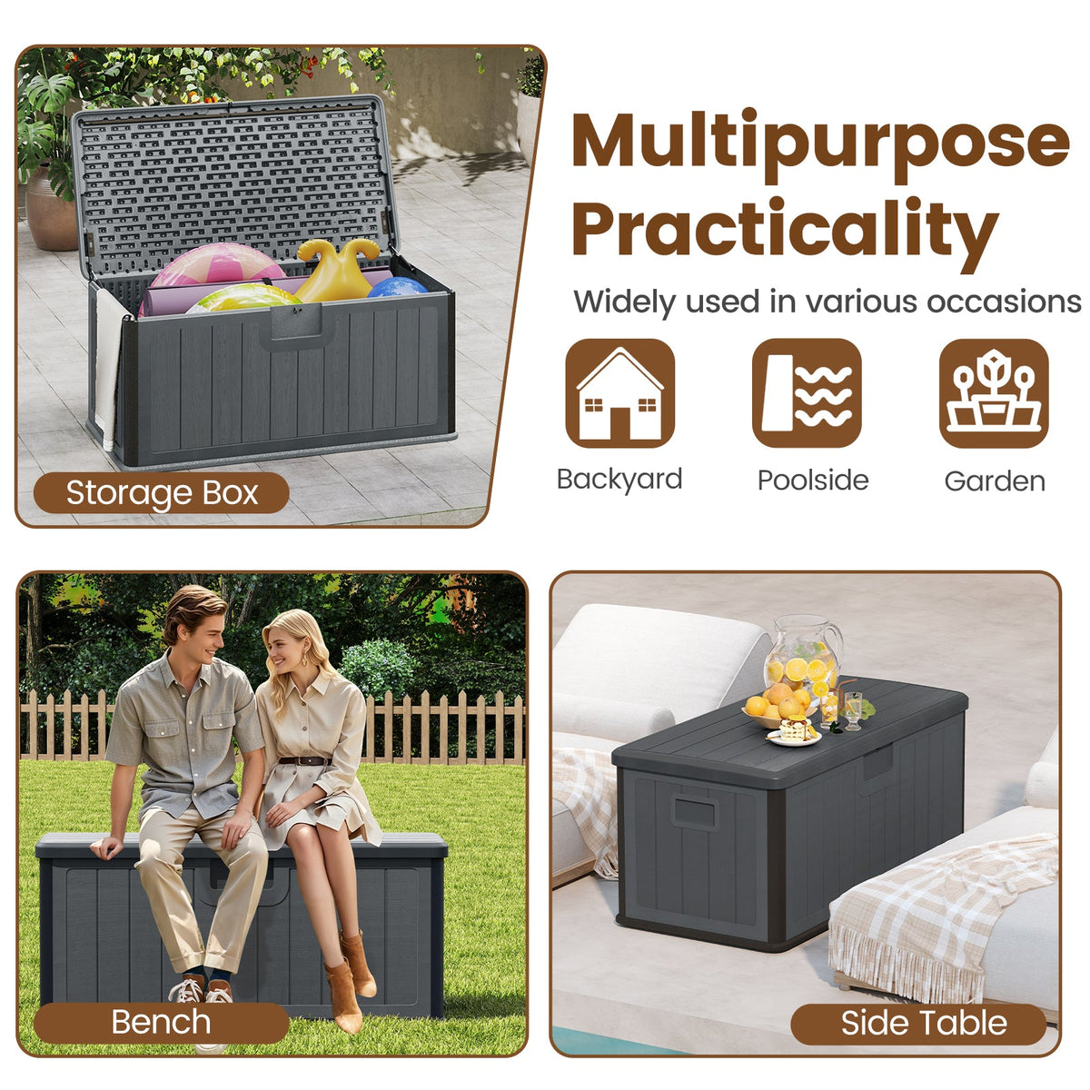 100 Gallon Large Deck Box with Lockable Lid for Patio
