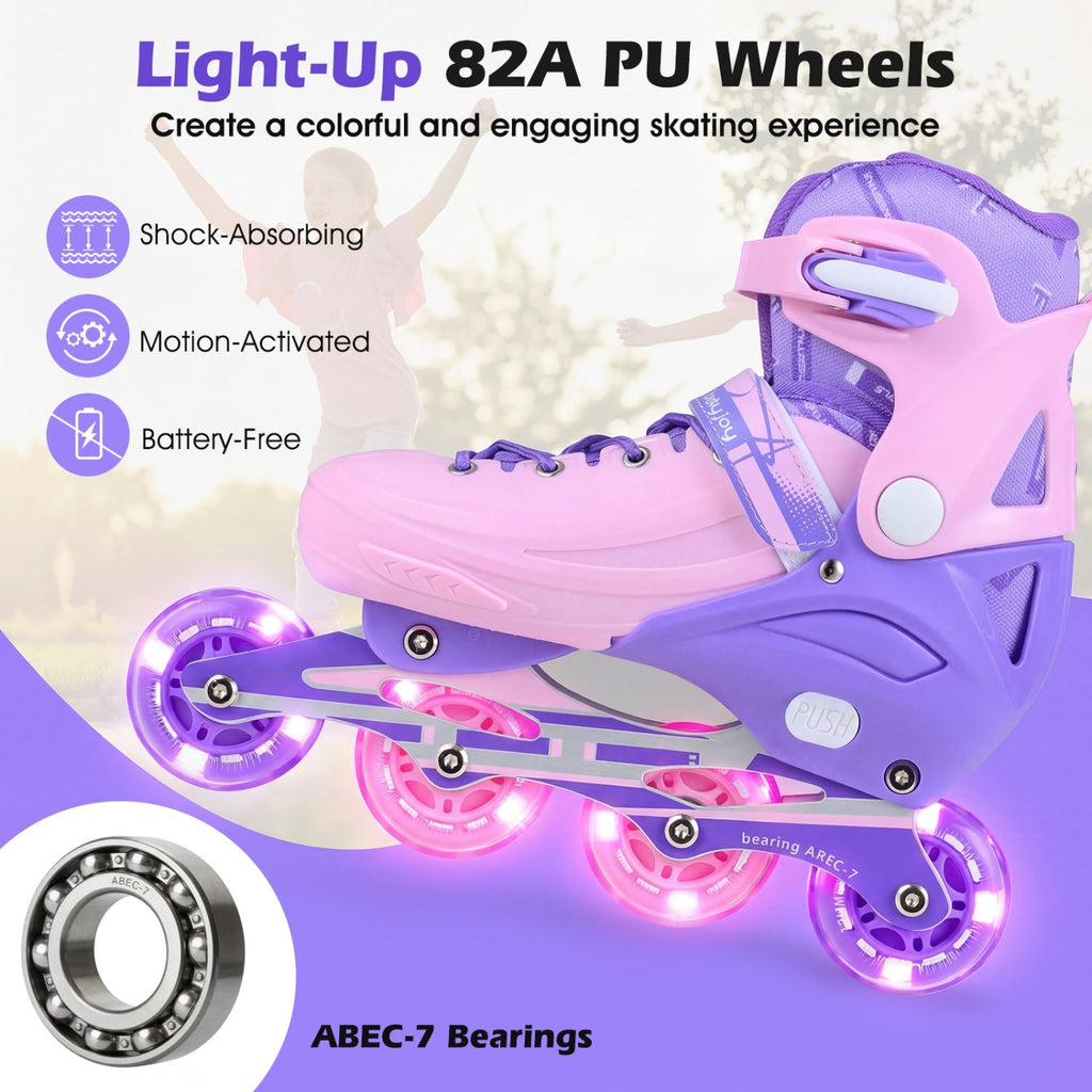 4-Size Adjustable Light-Up Kids Inline Skates for Kids Ages 9-14
