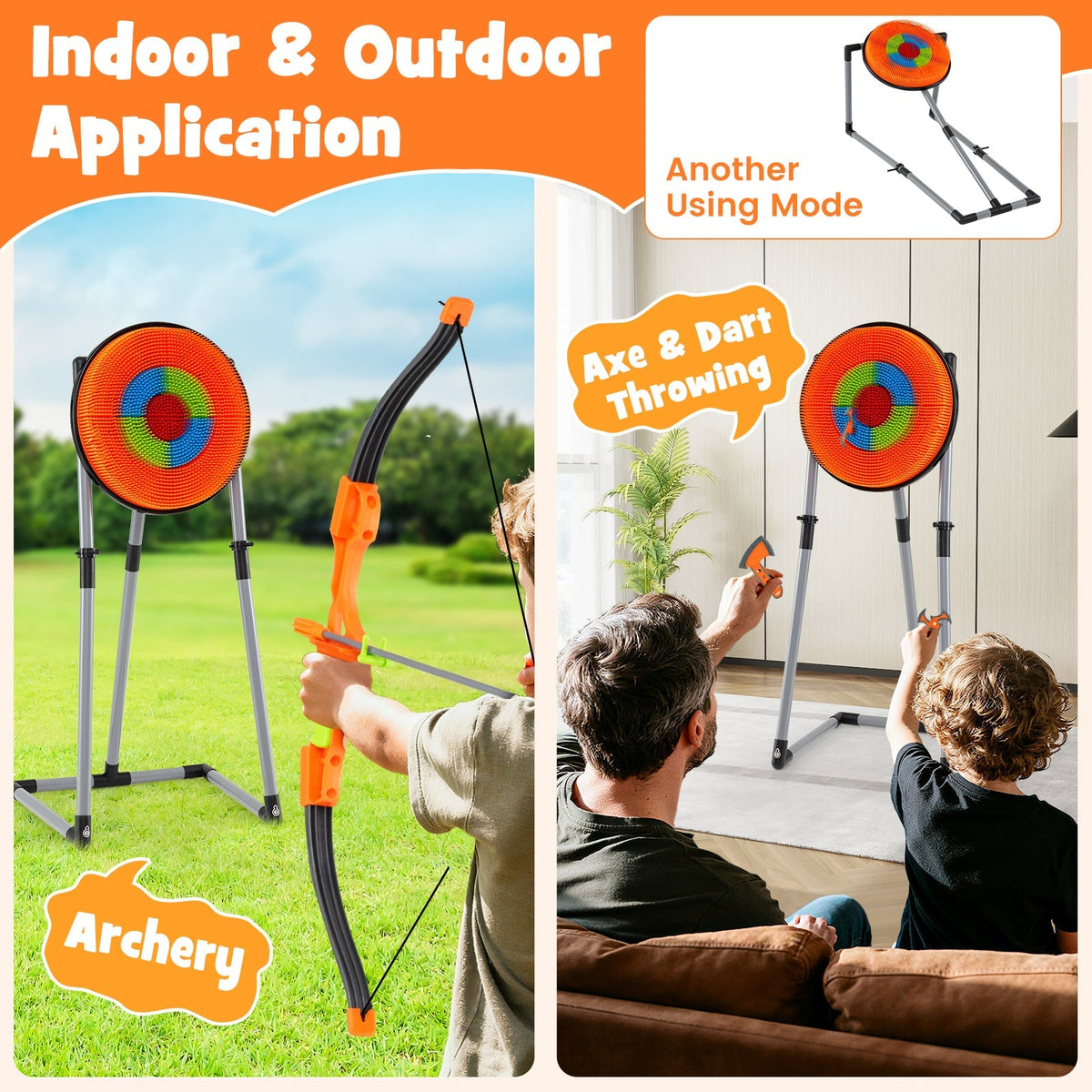 4 in 1 Throwing Target Set Kids Throwing Game with Bristle Target and 3 Throwing axes
