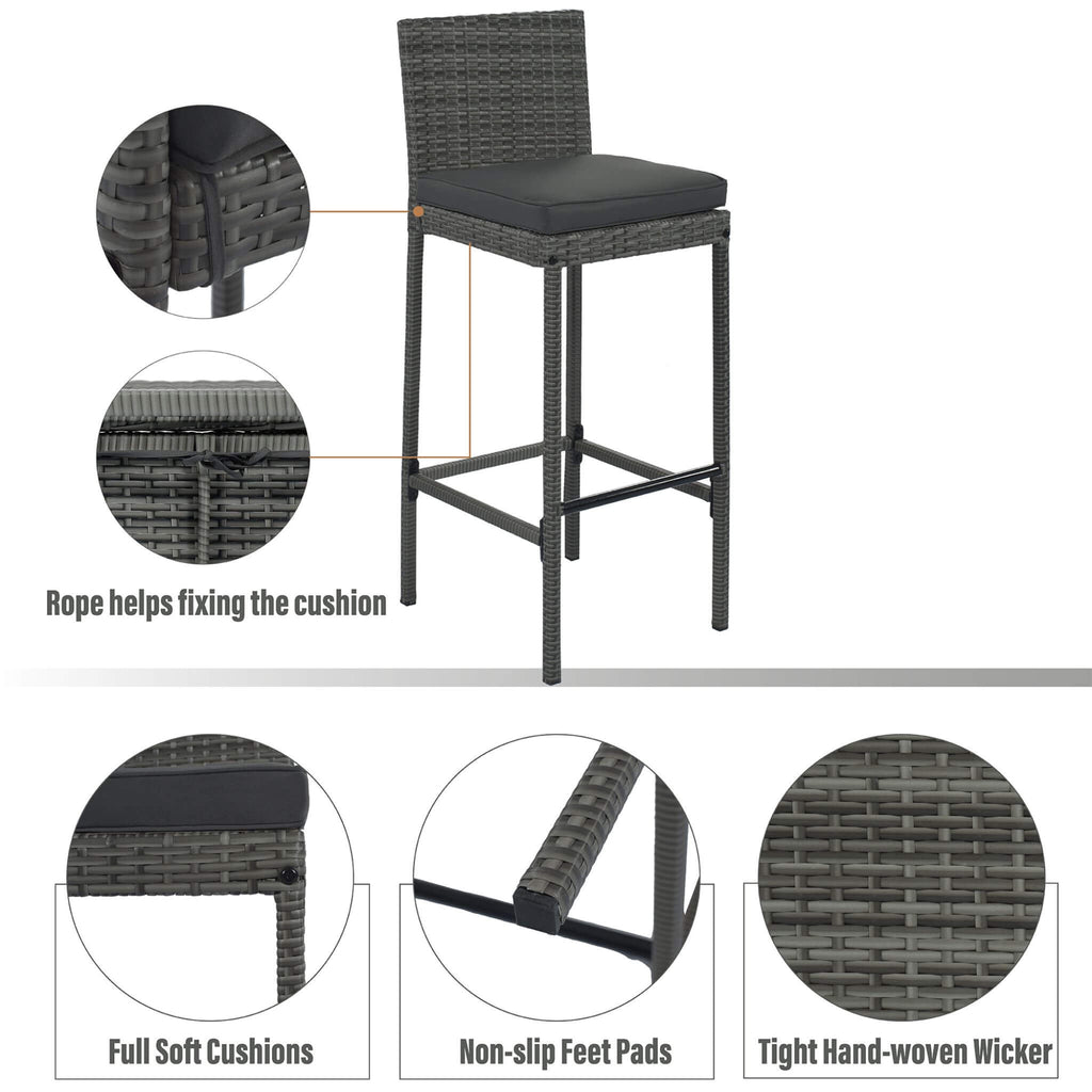 5-Piece Wicker Patio Bar Set With Cushions & Acacia Table (SAK26801)