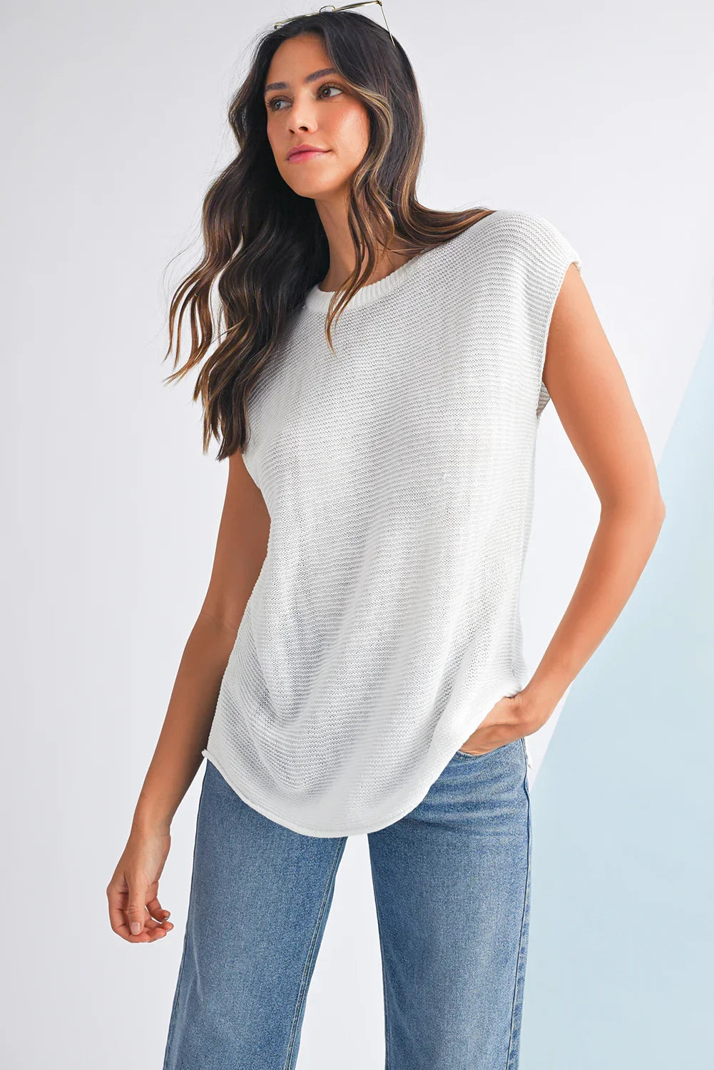 Sachet Pink Solid Color Side Slits Knit Tee