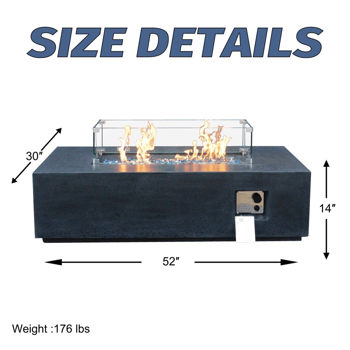 52-Inch Outdoor Concrete Liquid Propane Rectangular Fire Pit Table (SAK84314)