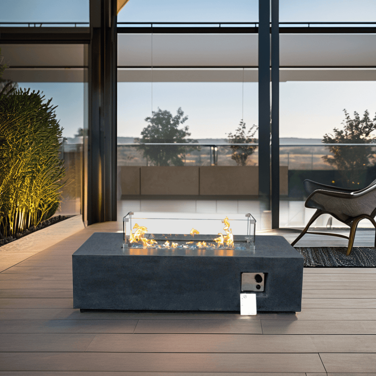 52-Inch Outdoor Concrete Liquid Propane Rectangular Fire Pit Table (SAK84314)