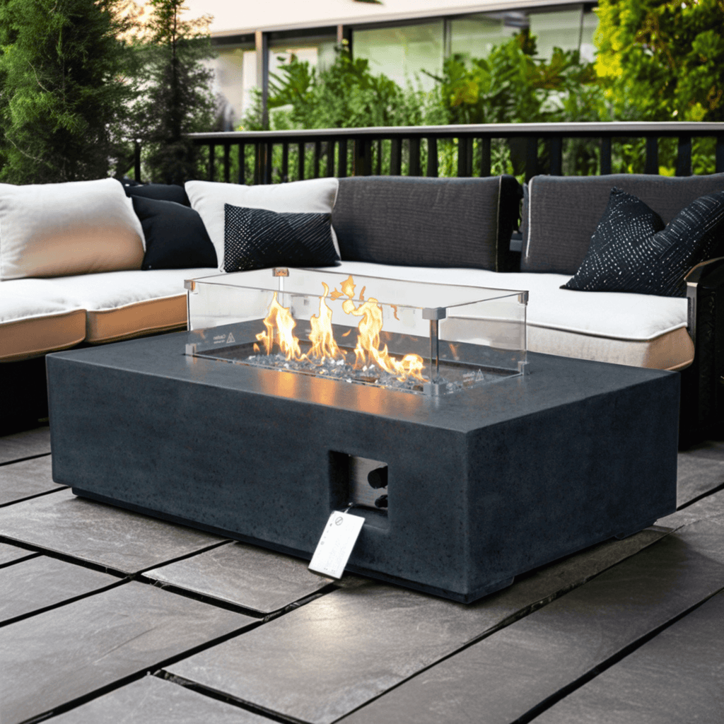 52-Inch Outdoor Concrete Liquid Propane Rectangular Fire Pit Table (SAK84314)