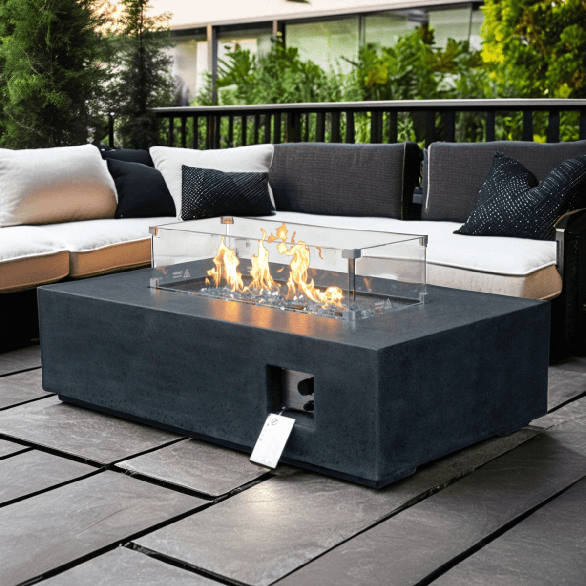 52-Inch Outdoor Concrete Liquid Propane Rectangular Fire Pit Table (SAK84314)