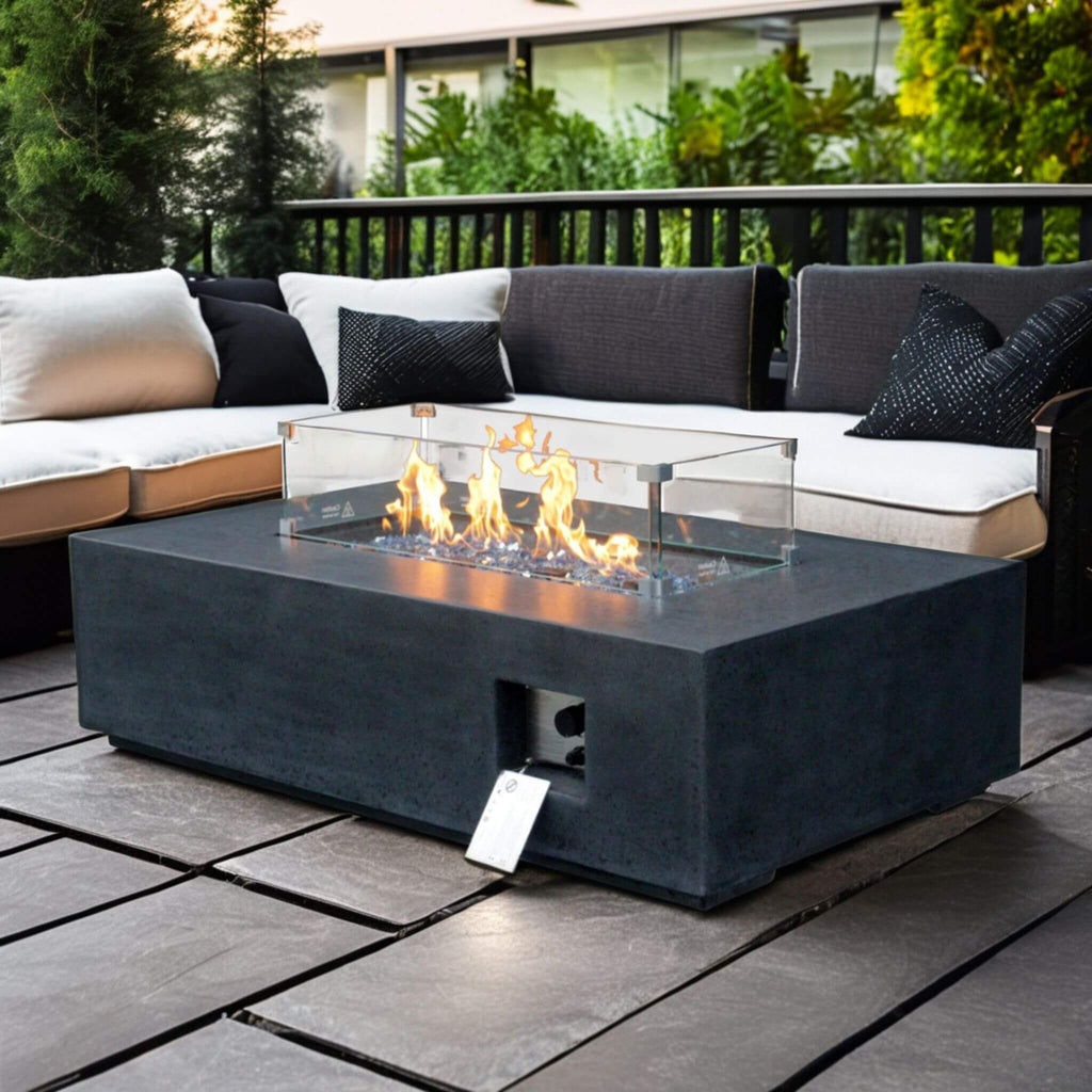 52-Inch Portable Concrete Rectangular Propane Fire Pit Table With Repair Kit (SAK52304)