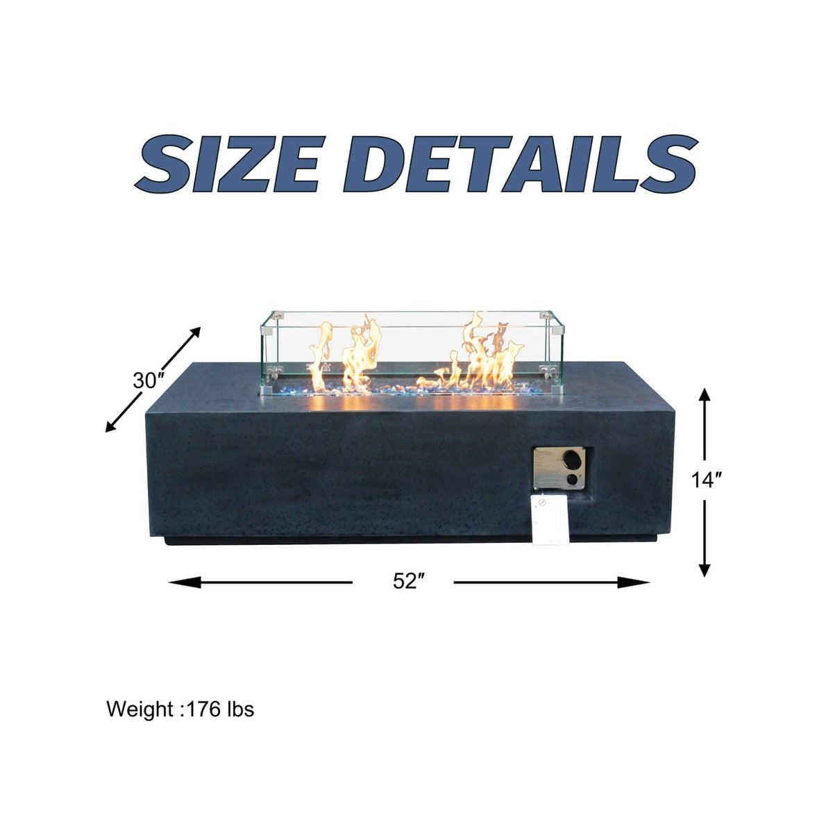 52-Inch Portable Concrete Rectangular Propane Fire Pit Table With Repair Kit (SAK52304)