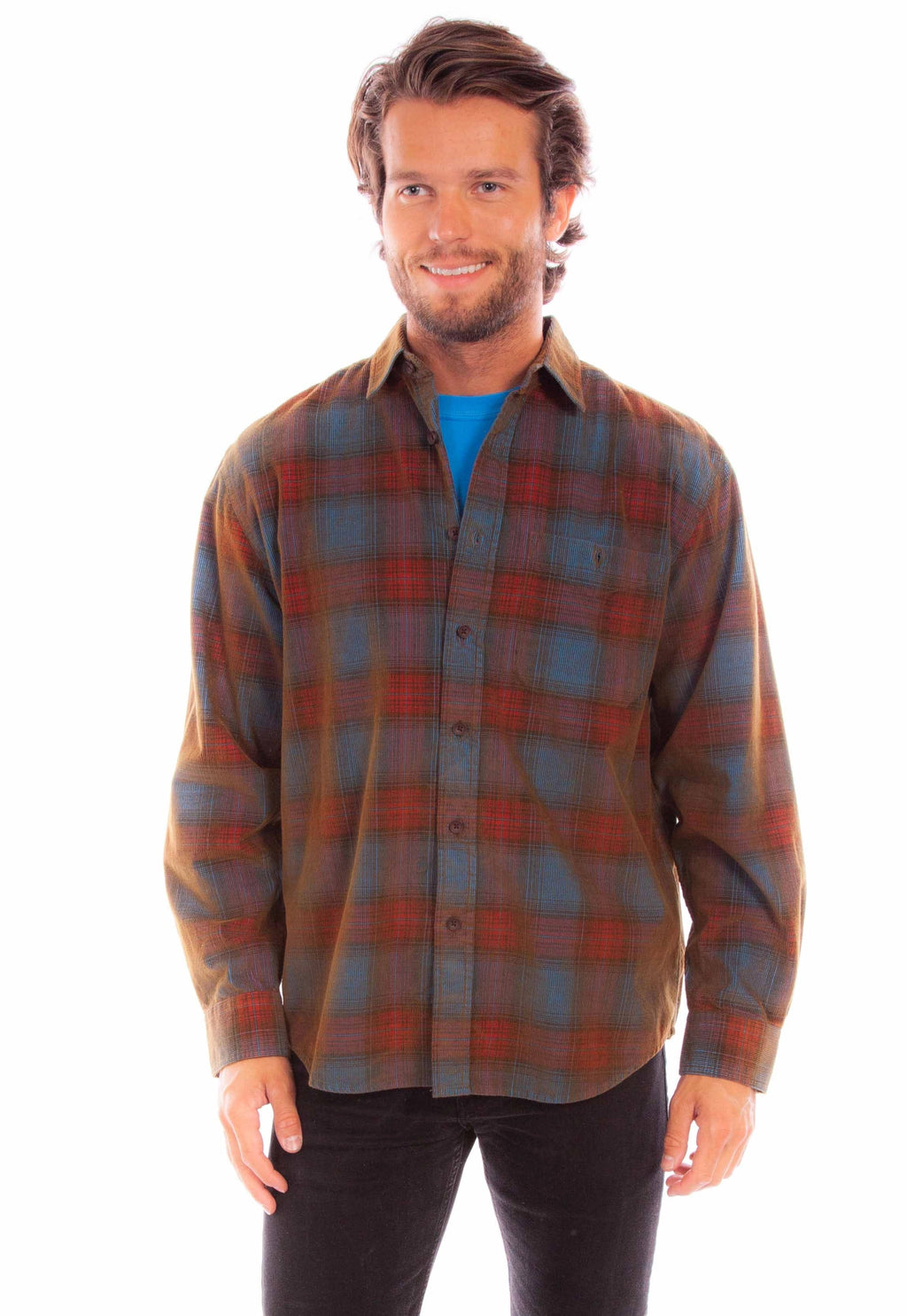 Scully Point Collar (5341) - Men's Plaid Corduroy Shirt