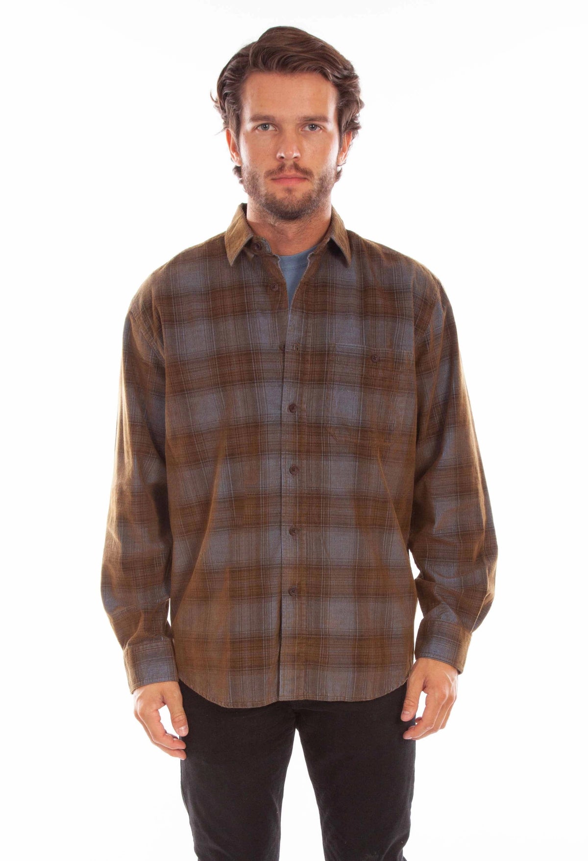 Scully Point Collar (5342) - Men's Corduroy Plaid Shirt