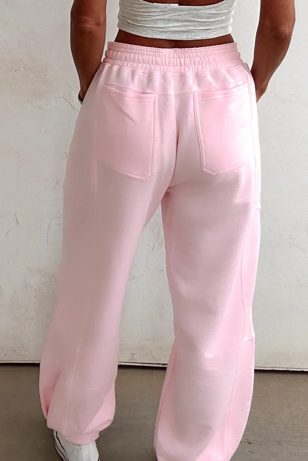Lilac Tie Elastic Waist Solid Color Patchwork Jogger Pants