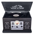 Victor State 7-in-1 Wood Music Center with 3-Speed Turntable and Dual Bluetooth