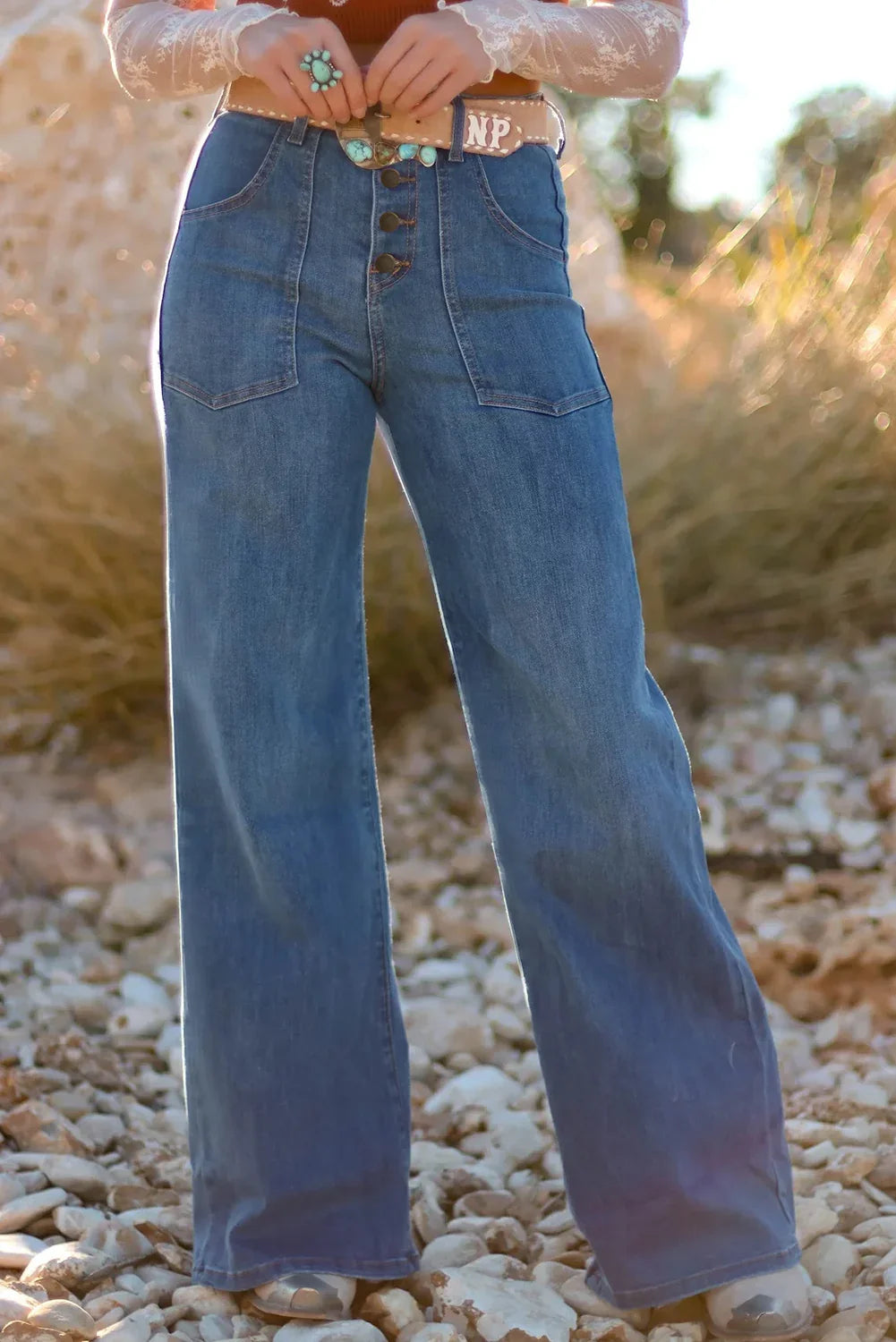 Ashleigh Blue Multi-Button High Waist Wide Leg Jeans