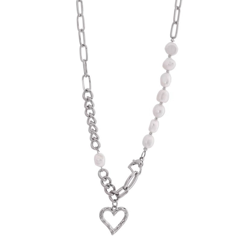 Natural Pearl Love Stitching Necklace Women's Light Luxury Niche Temperament High-End Collarbone Chain Summer All-Match Neck Necklace