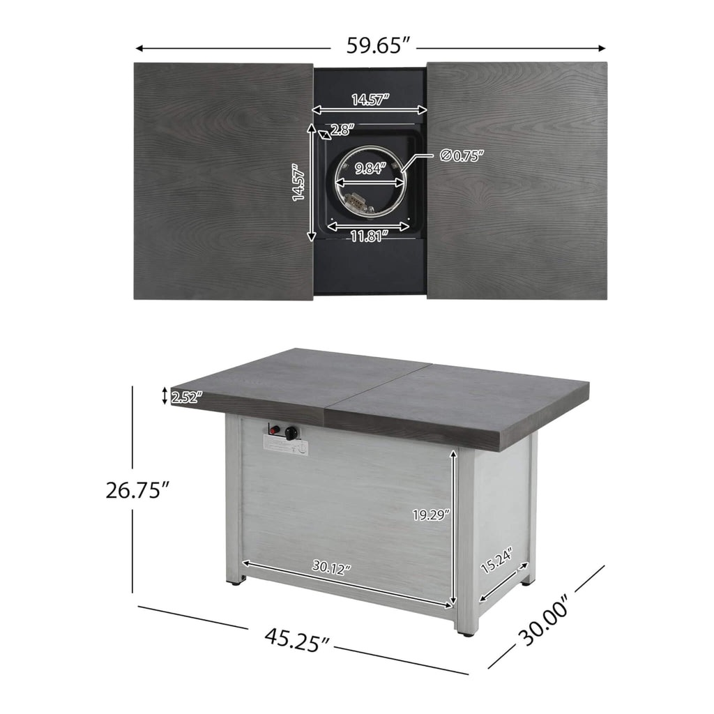 59-Inch 50K BTU Propane Fire Pit Table With Extendable Top (SAK71253)