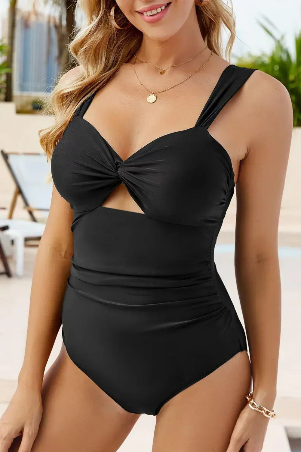 Bright Pink Cut Out Twist Bowknot Backless One Piece Swimsuit