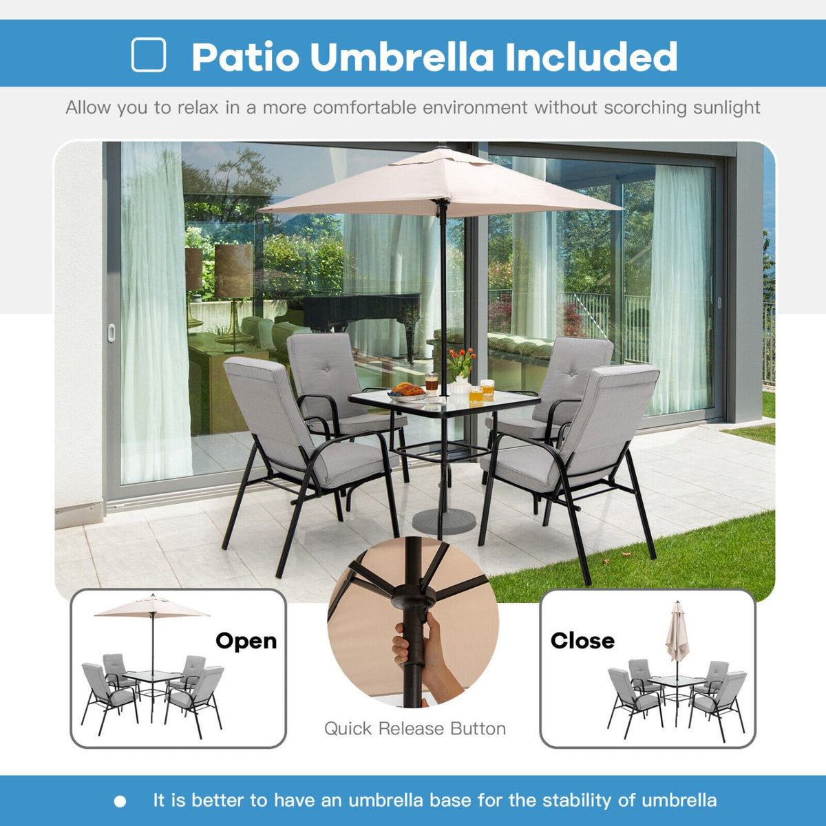 5 Foot Square Patio Market Umbrella with 4 Ribs