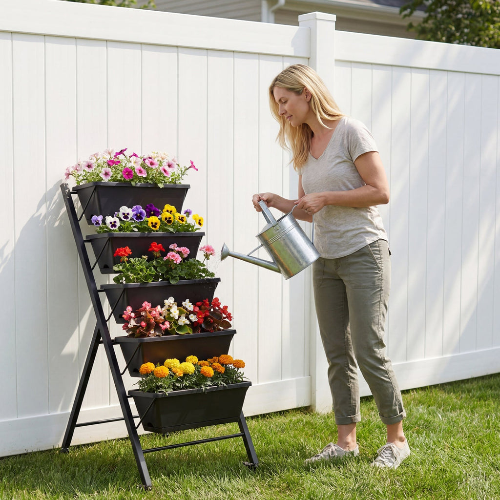5-Tier Vertical Raised Garden Bed with Wheels for Backyard