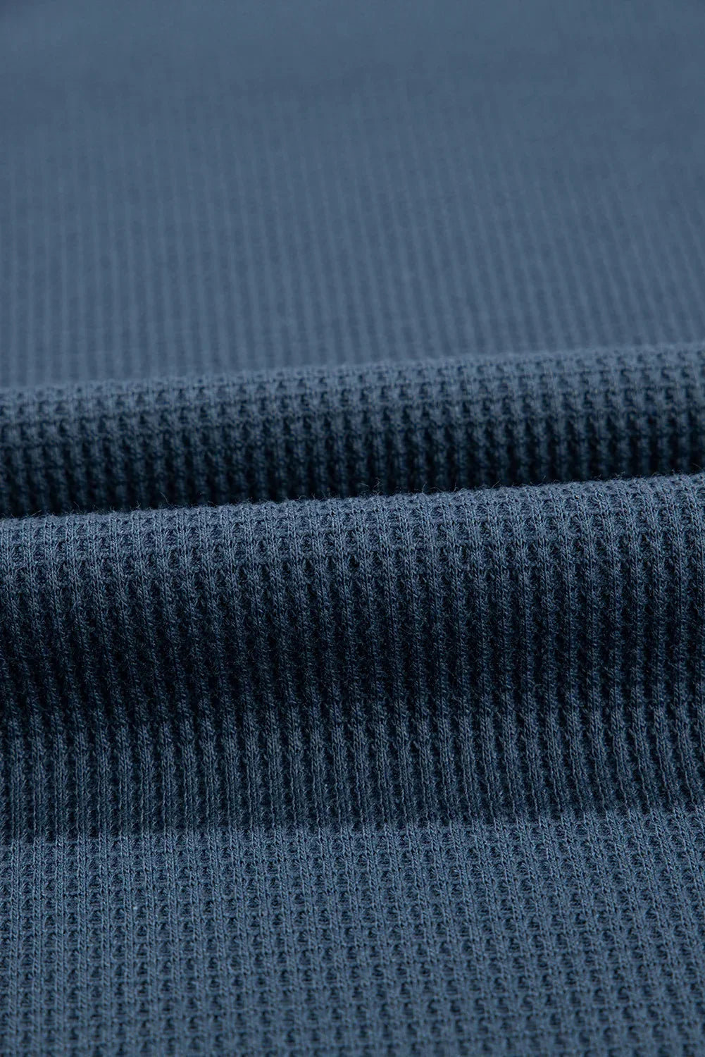 Blue Exposed Seam Drop Sleeve V Neck Waffle Textured Top