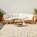 6-Person Half Moon Beige Patio Sectional Set With Cushions And Table (SAK61928)