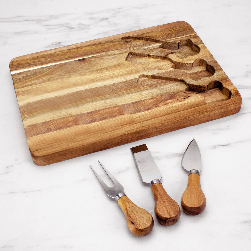 TB Home 4-Pc. Acacia Wood Cheese Board & Cheese Tool Set