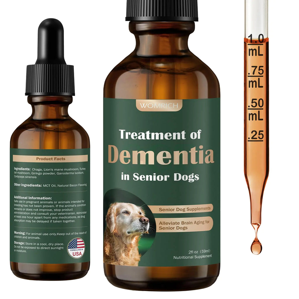 Senior Dog Supplements for Brain Health & Nervous System Support Mushroom Supplement for Dogs Dementia Supplement for Calming & Relaxation Addresses Getting Lost Social Withdrawal - 59 ML