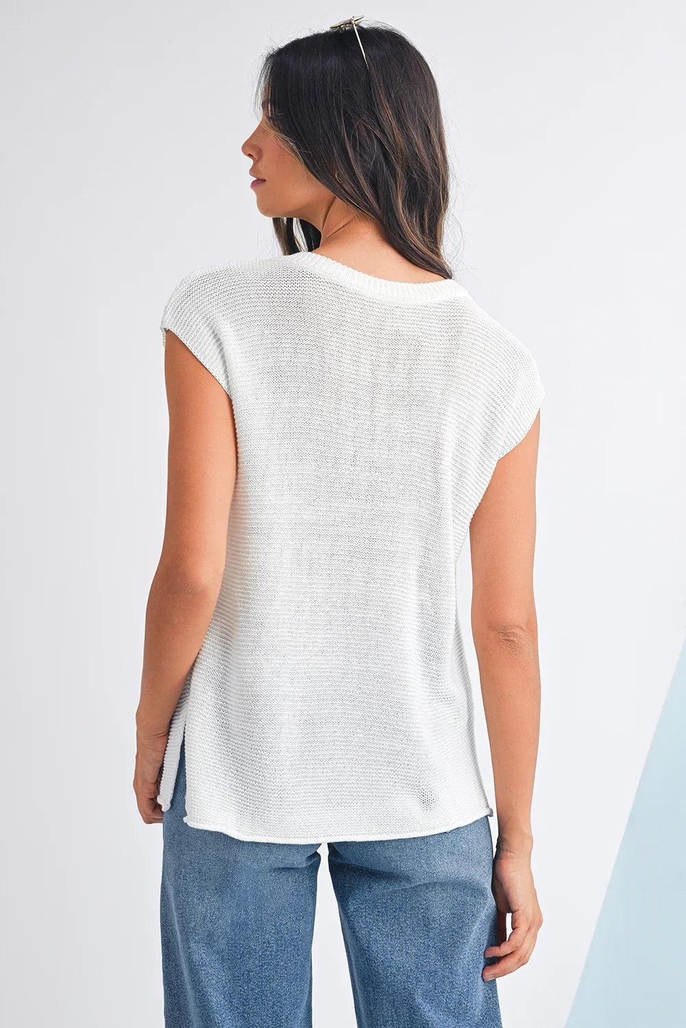 Sachet Pink Solid Color Side Slits Knit Tee