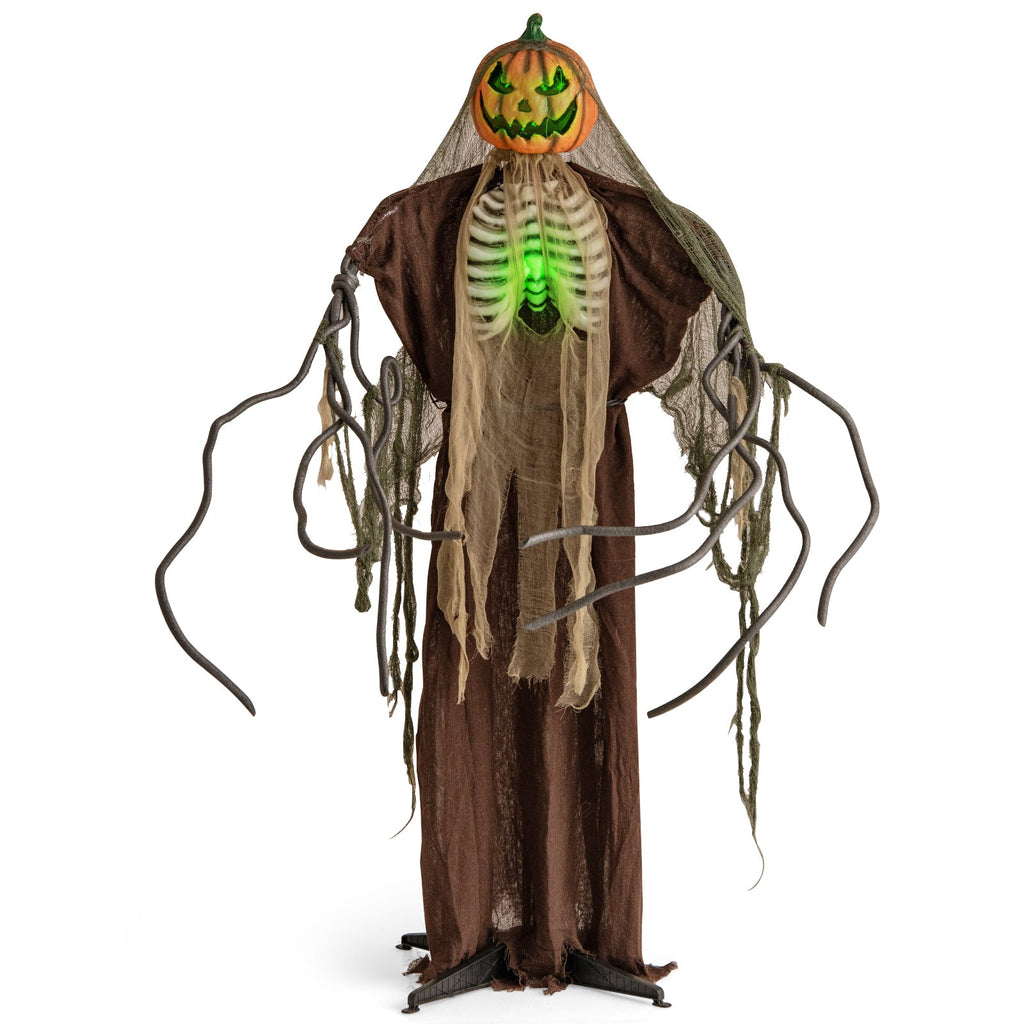 6 Feet Halloween Animatronics Light Up Talking Ghost Pumpkin with Glowing Ribs and Moving Head