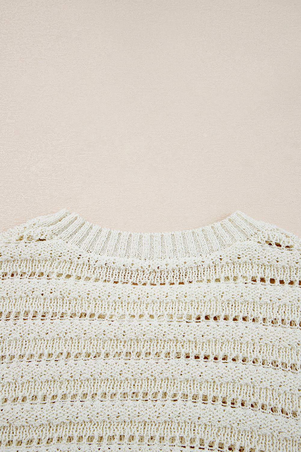 White Hollow Out Knit Round Neck Sweater