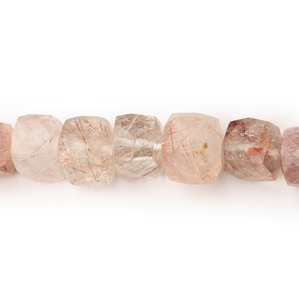 7-8mm Rutilated Quartz Faceted Cube Beads 8 inch 30 pieces