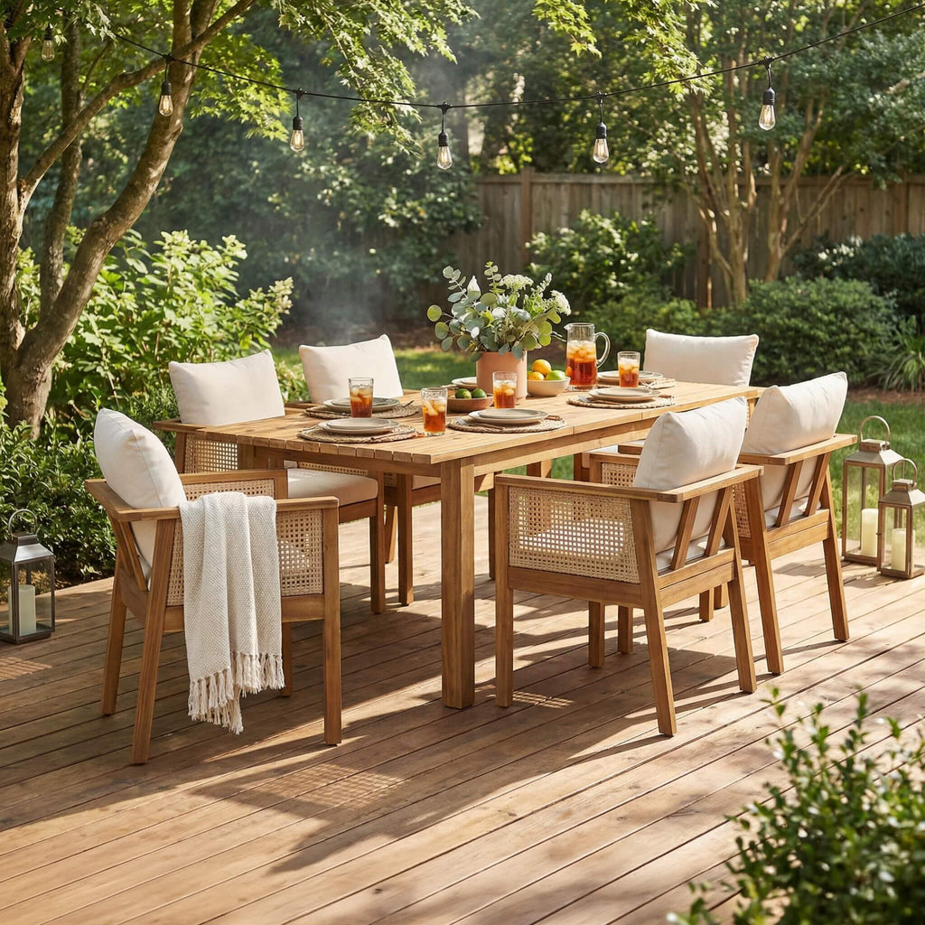 7-Piece Acacia Wood Outdoor Dining Set With Cushions And Table (SAK14657)