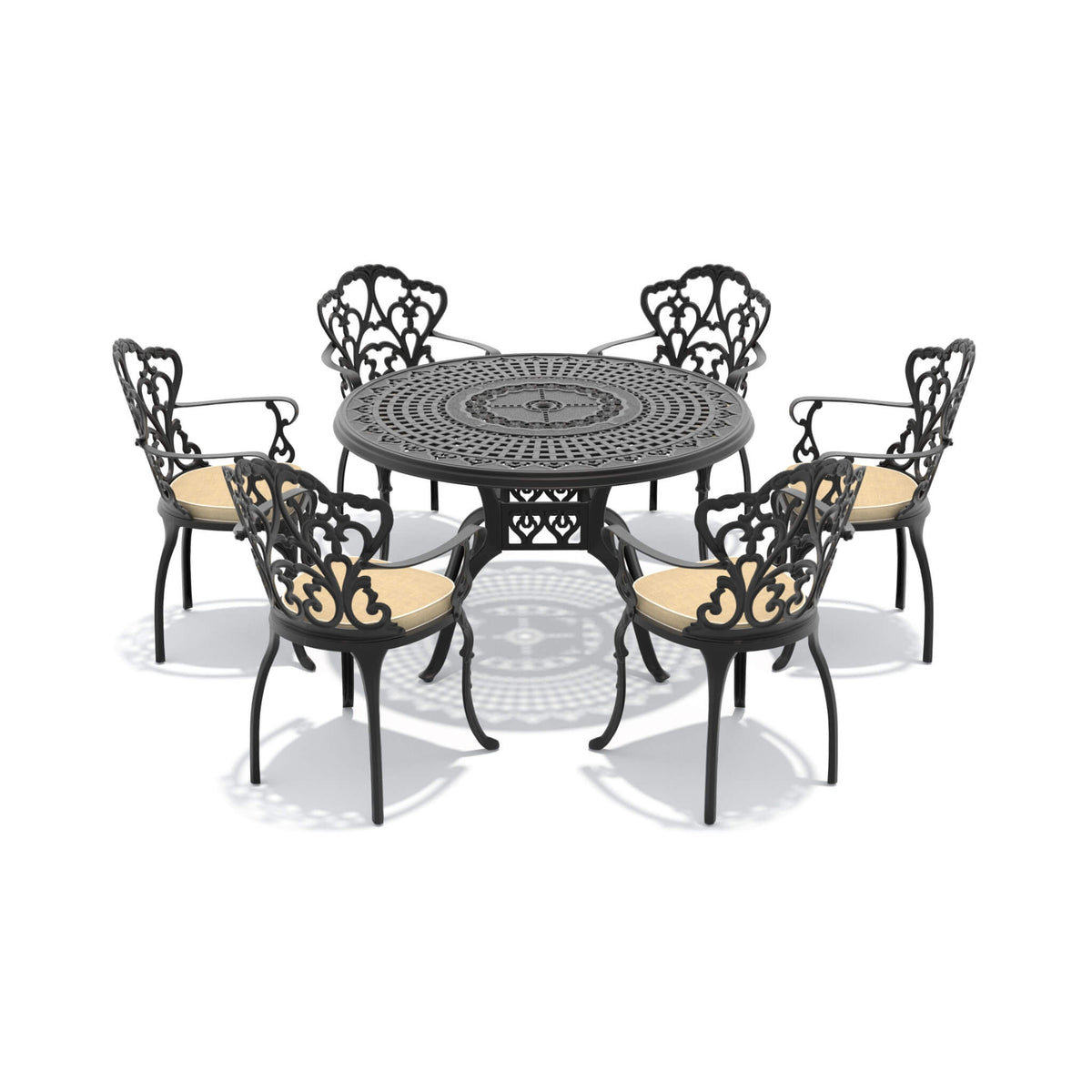 7-Piece Cast Aluminum Patio Furniture Set With Black Frame And Off-White Cushions (SAK12948)