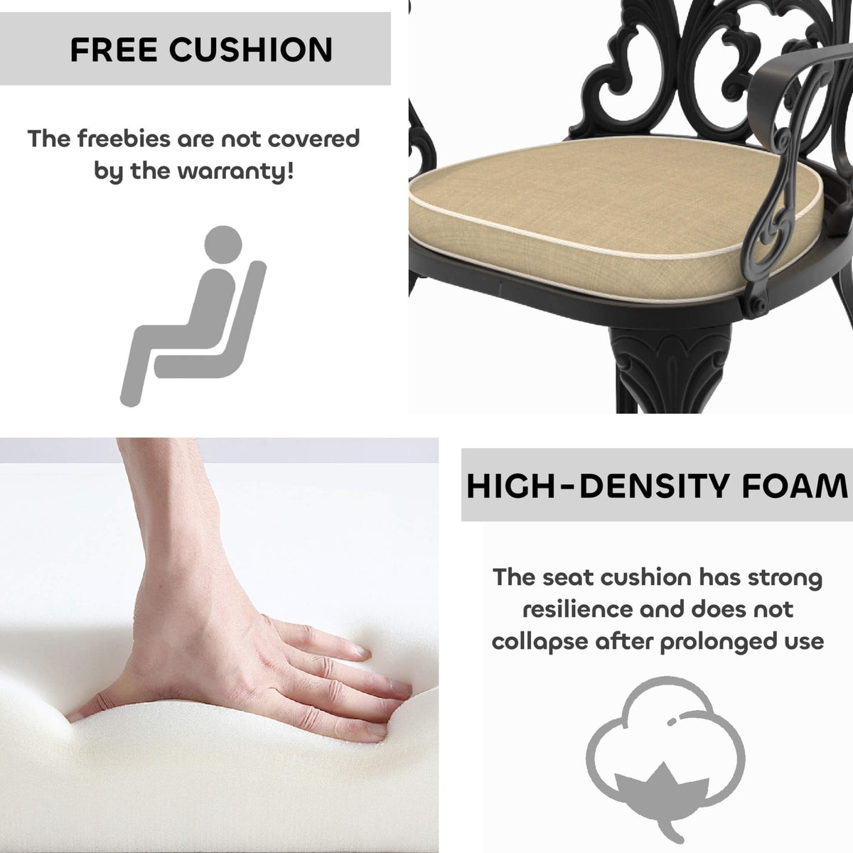 7-Piece Cast Aluminum Patio Furniture Set With Black Frame And Off-White Cushions (SAK12948)