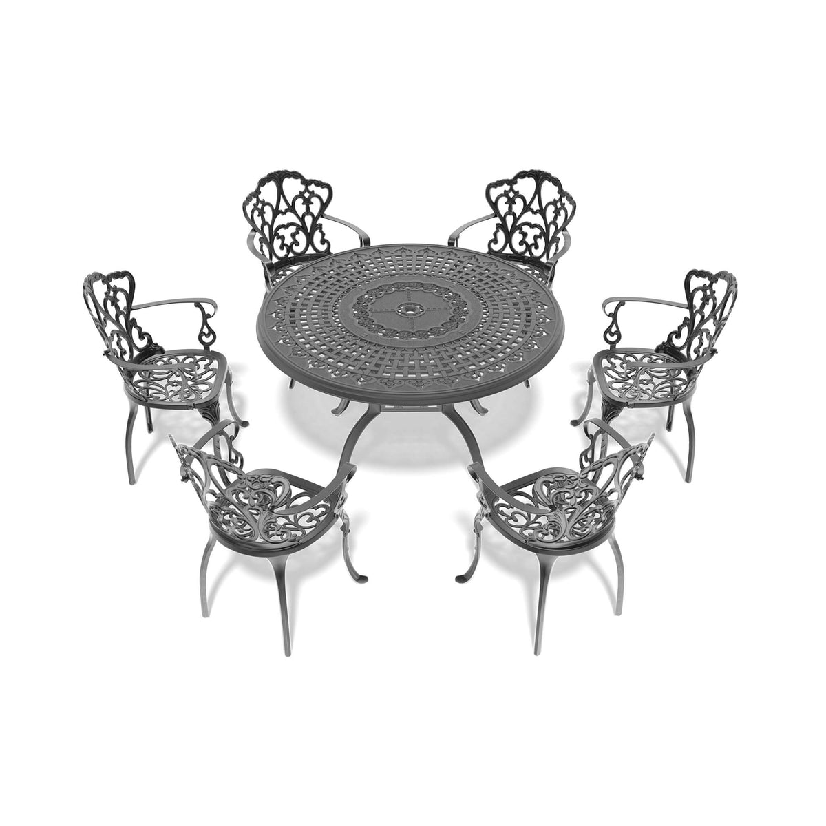 7-Piece Cast Aluminum Patio Furniture Set With Black Frame And Off-White Cushions (SAK12948)
