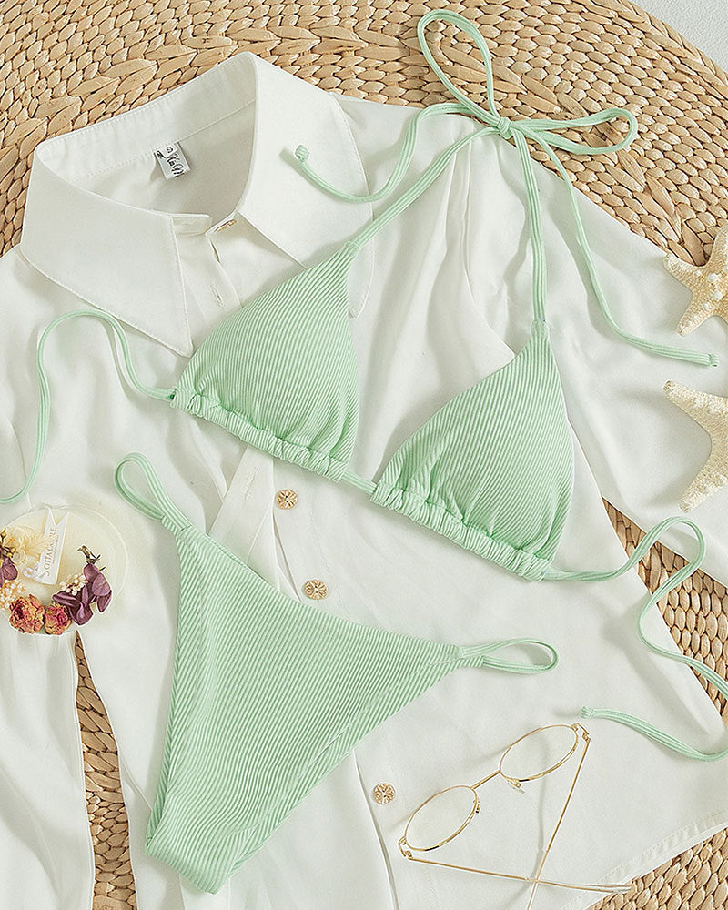 Solid color neck hanging bikini