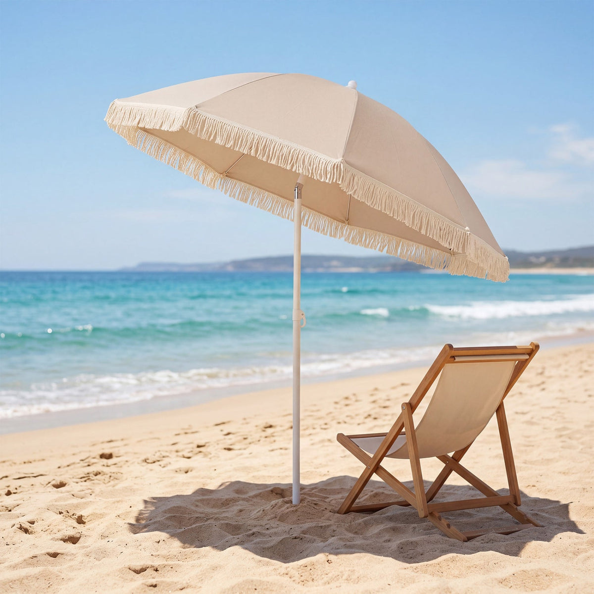 7 FT Patio Umbrella with Fringe Boho Tassel Umbrella for Outdoor Beach Garden Poolside
