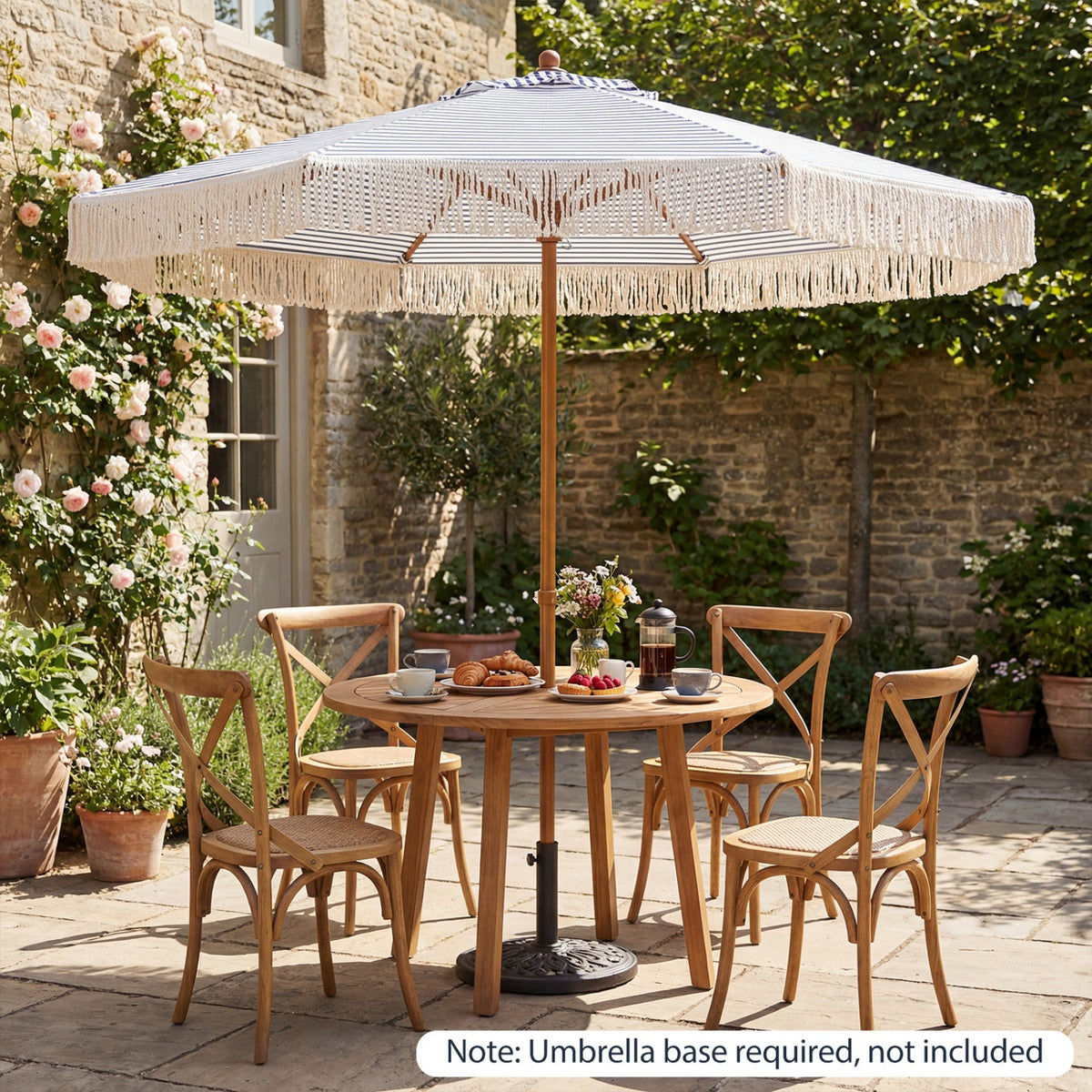 7 Feet Patio Umbrella with Fringe Sun-Protective Beach Umbrella with Boho Tassel