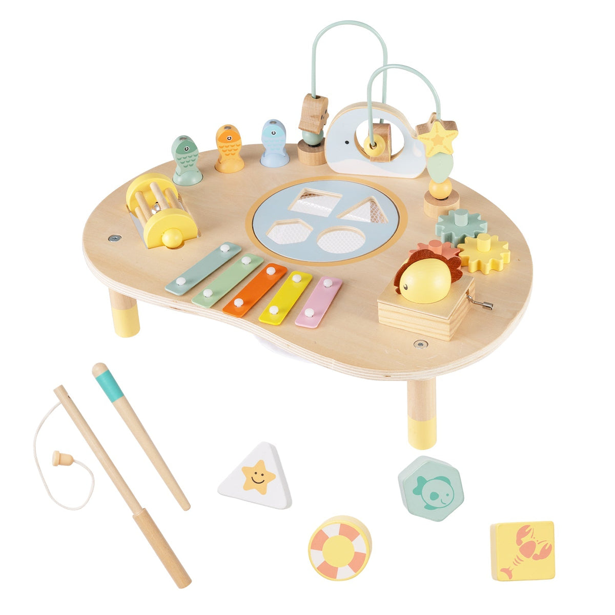 7-in-1 Toddler Activity Table Montessori Sensory Toy for 12 Month+ Wooden Musical Play Table