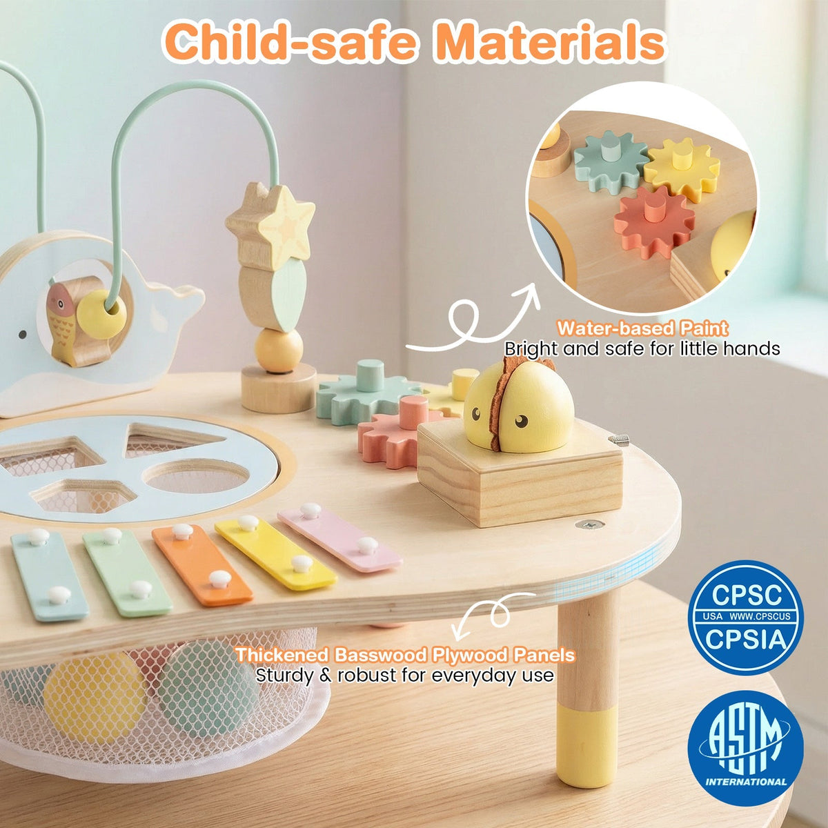 7-in-1 Toddler Activity Table Montessori Sensory Toy for 12 Month+ Wooden Musical Play Table
