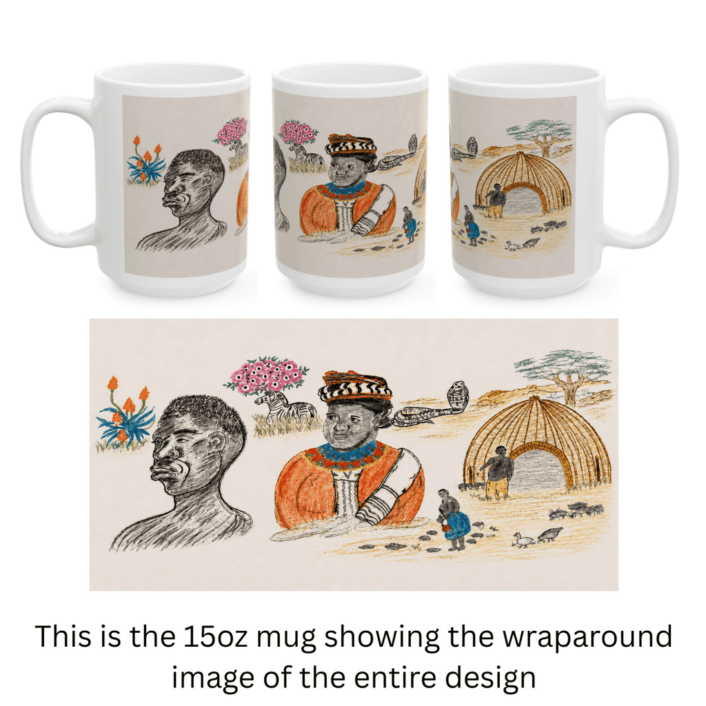 PimsArt South African Tribal Village Portrait Mug From Original Drawing