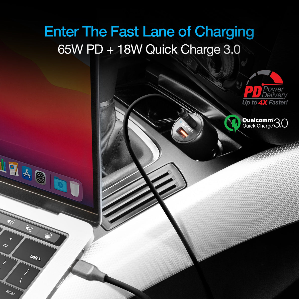 Naztech SpeedMax65 PD65W + QC3 Car Charger
