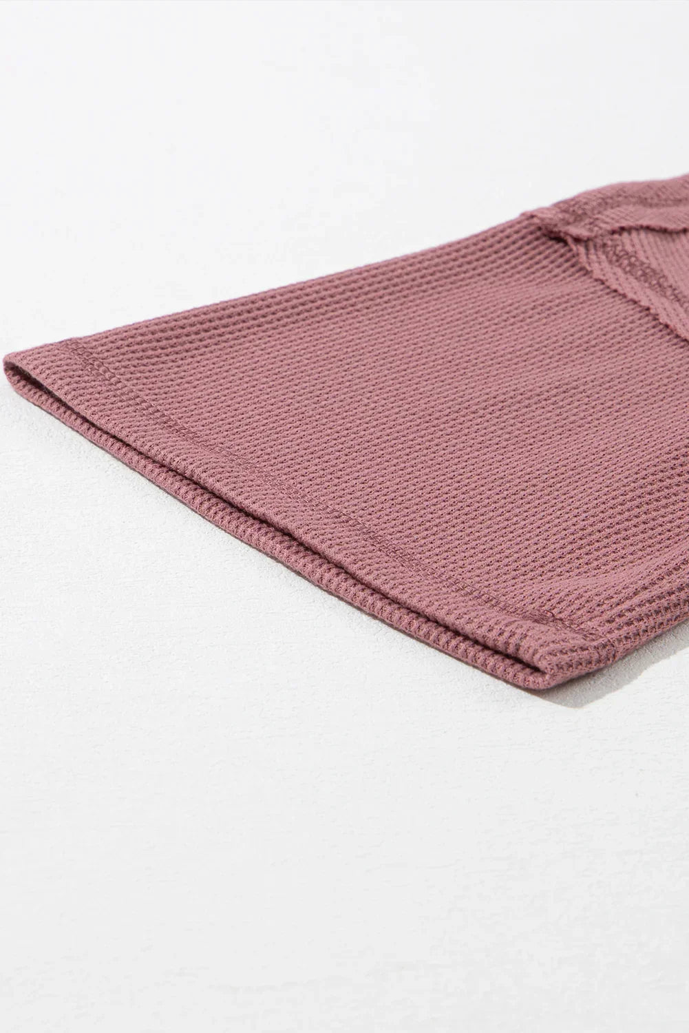 Blue Exposed Seam Drop Sleeve V Neck Waffle Textured Top