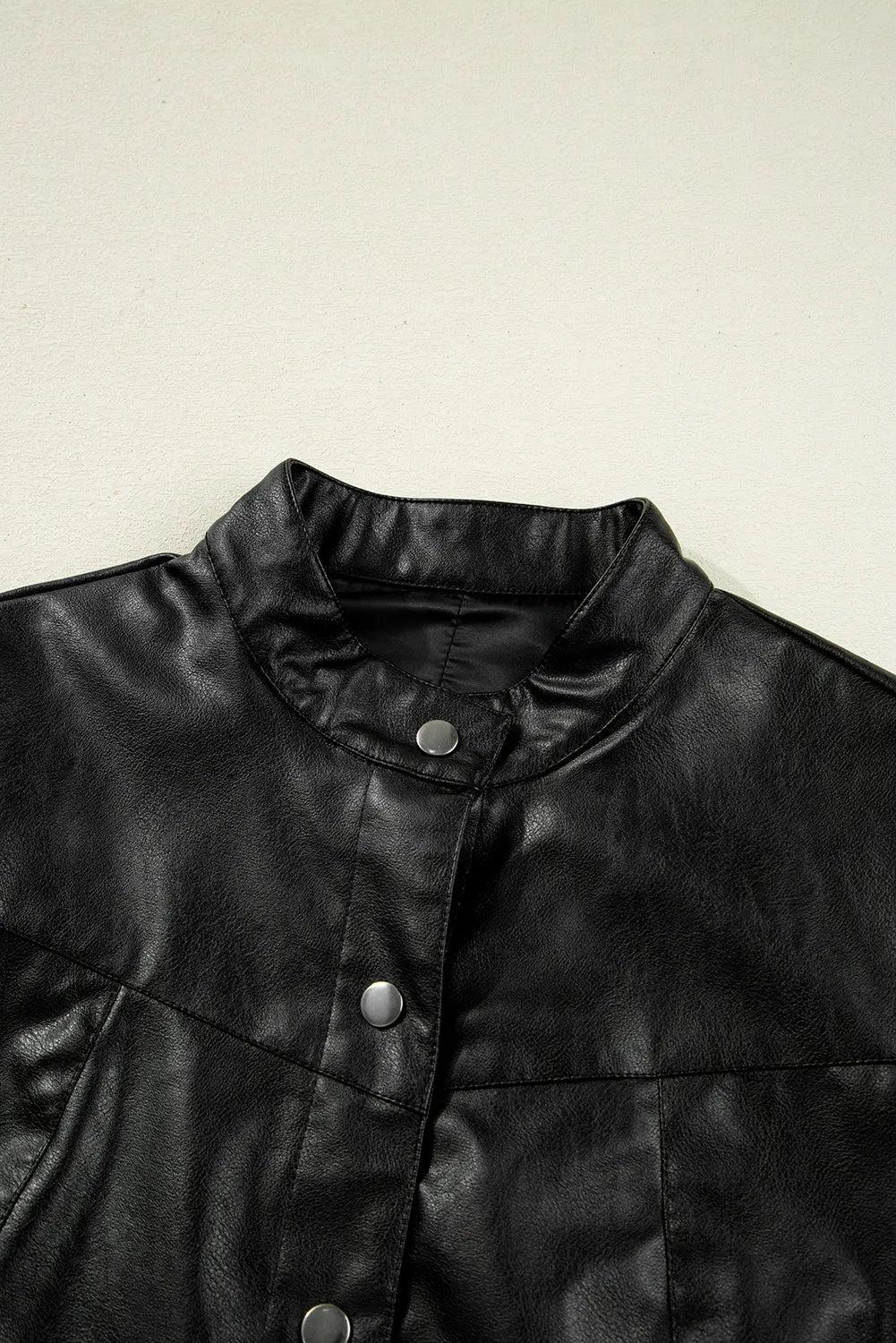 Black Faux Leather Boxy Jacket | PU Button Front Coat - Femstylo