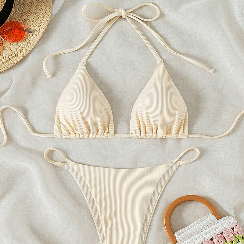 Solid color neck hanging bikini