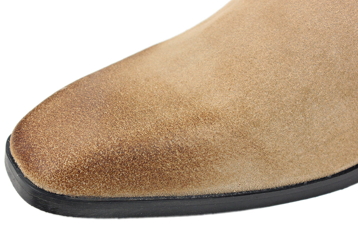 OSSTONE Men Chelsea Ankle Boots Leather Heeled Boots With Side Zipper Cuban Heel Dress Boots Disco Shoes OS-JY002 BEIGE