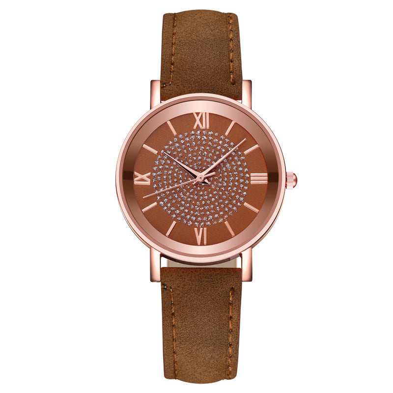 Womens Watches Bracelet Set Starry Sky Ladies Watch Casual Leather Student Quartz Wristwatch Luxury Fashion Minimalist Leather Strap Dress Analogue Quartz Round Elegant Watch