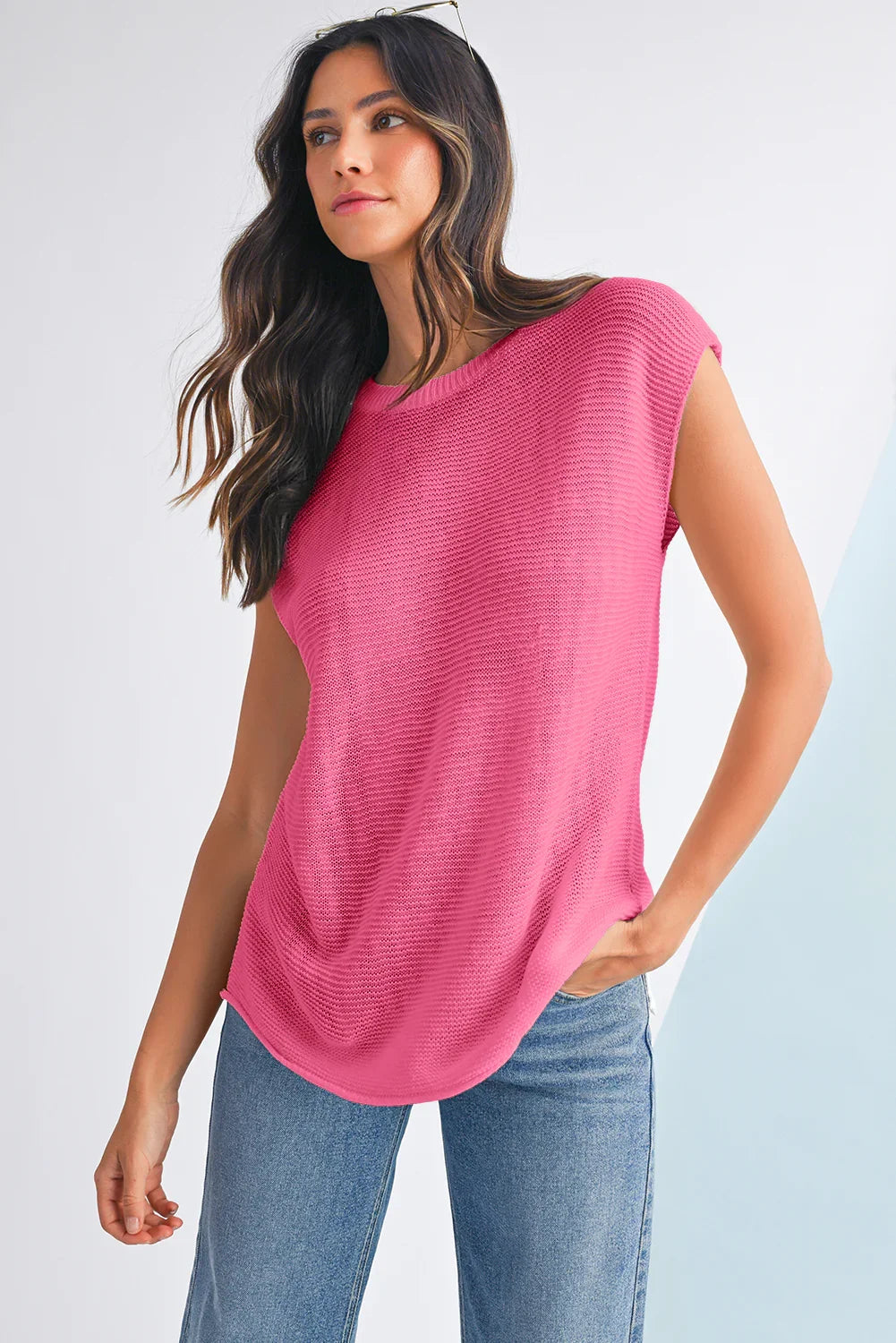 Sachet Pink Solid Color Side Slits Knit Tee