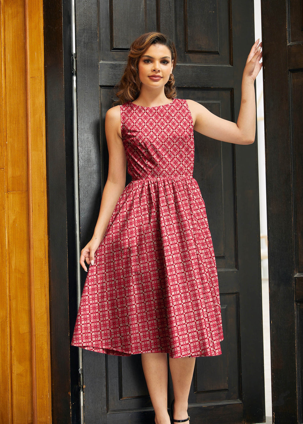 Red Diamond Midi Dress
