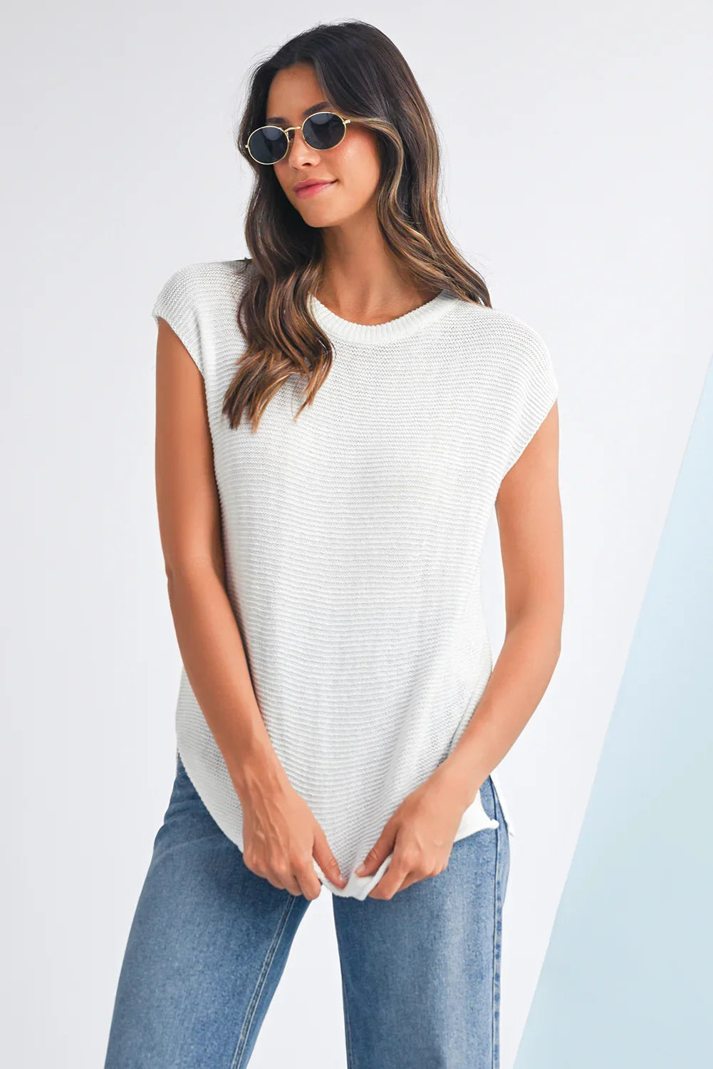 Sachet Pink Solid Color Side Slits Knit Tee